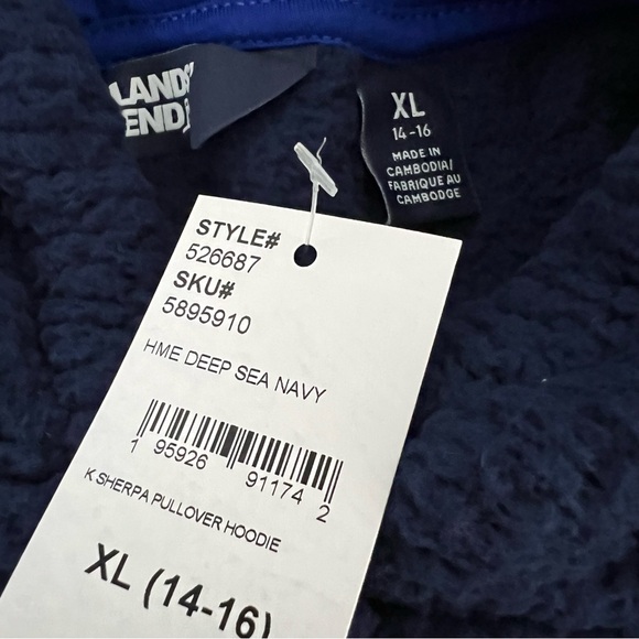 Lands' End Kids Sherpa Pullover Hoodie Size XL 14-16 NWT Navy Blue Cozy Winter - Picture 7 of 11